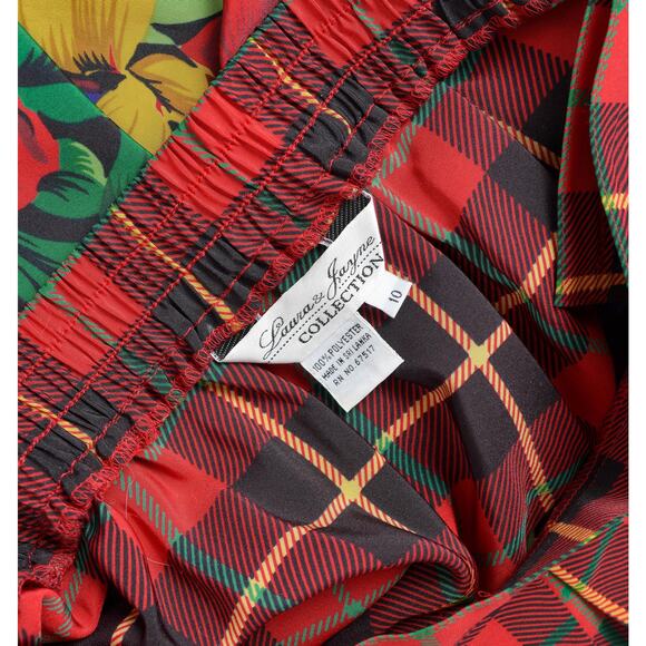 Vintage 80s Red Plaid and Floral Full Pleated Midi Skirt with Pockets size M - Picture 8 of 8